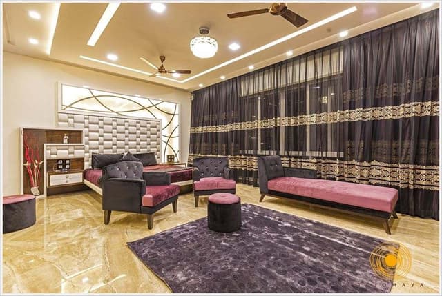 Luxurious-Bedroom-designed-with-Bed-Side-Tables-Textured-Headboard-Box-Wall-Shelves-Cove-Lighting-1 Swiper Content 0