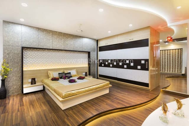 Luxurious-Bedroom-with-Wooden-Flooring-comprises-of-Curved-Raised-Platform-with-Wooden-Flooring-highlighted-by-Cove-Light-2 Swiper Content 1