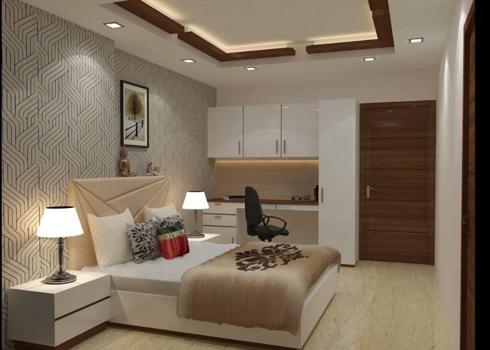 Modern-Bedroom-accommodating-Wooden-Bed Modern Bedroom accommodating Wooden Bed