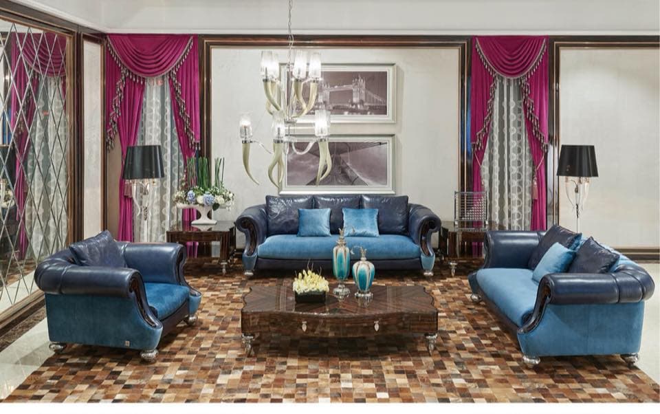 Modern-Living-Room-in-Bohemian-style-accommodating-Round-Arm-Sofa-Set-Wooden-Coffee-Table-Side-Table Design Detail Banner 0