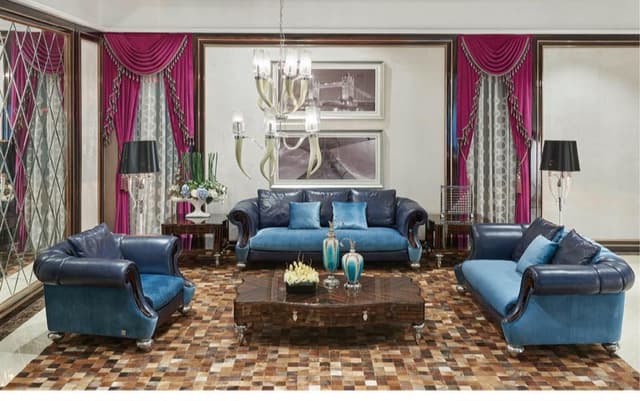 Modern-Living-Room-in-Bohemian-style-accommodating-Round-Arm-Sofa-Set-Wooden-Coffee-Table-Side-Table Swiper Content 0