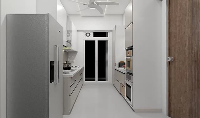Neutral-Colour-Scheme-in-Corridor-Kitchen-Parallel-Kitchen-Galley-Kitchen-incorporating-Base-Cabinets-Wall-Cabinets-with-Cove-Lighting-1 Swiper Content 0