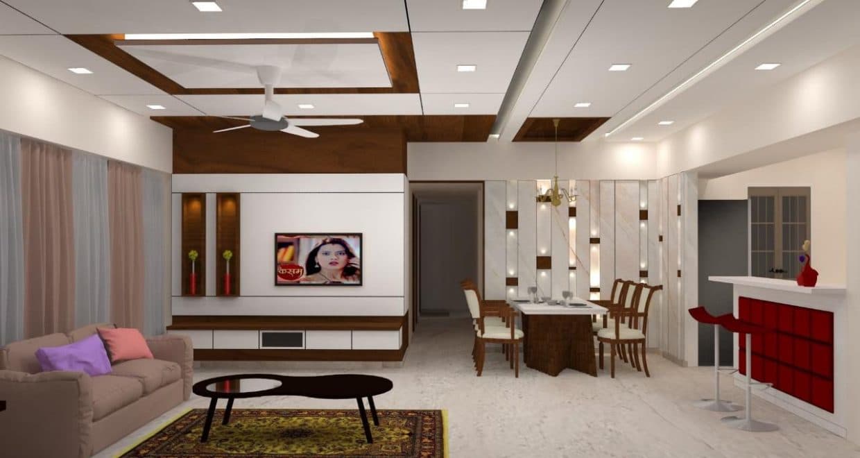 Open-Concept-Living-Dining-Room-comprises-of-Upholstered-Sofa-Set-Center-Table-Rug-Wall-Mounted-Wooden-Cabinet-with-Buddha-Statue-2 Design Detail Banner 1