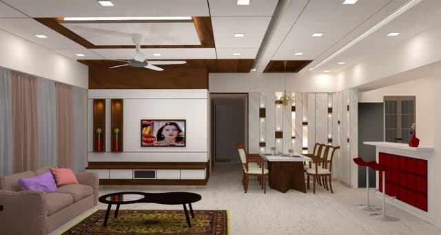 Open-Concept-Living-Dining-Room-comprises-of-Upholstered-Sofa-Set-Center-Table-Rug-Wall-Mounted-Wooden-Cabinet-with-Buddha-Statue-2 Swiper Content 1