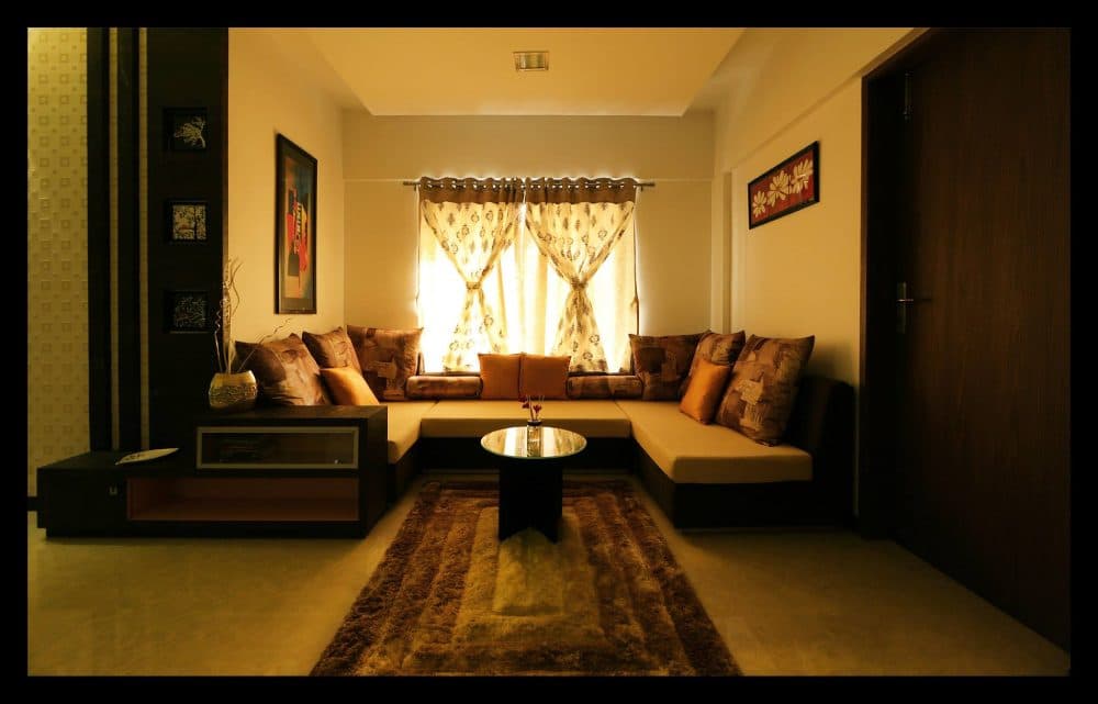 Open-Concept-Living-Dining-Room-with-a-C-Shaped-Wooden-Custom-made-Sofa-with-One-Side-Attached-End-Table-Cushions-2 Open Concept Living Dining Room