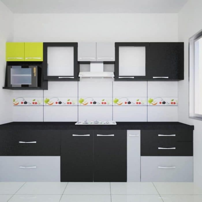 Parallel-Kitchen-with-Black-Granite-Countertop-Black-White-Lower-Upper-Kitchen-Cabinets-highlighted-with-Yellow-Neon-Green-Cabinet-3 Design Detail Banner 2