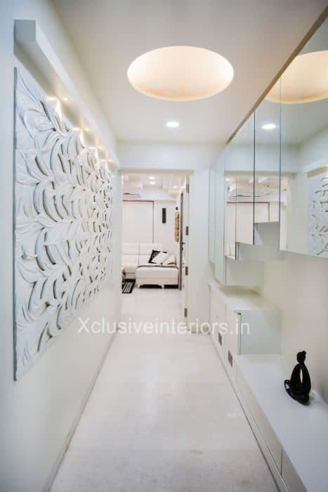 Passage-Area-with-Wall-Mounted-Wooden-Carved-Floral-Art-in-White-Colour Swiper Content 0