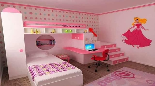 Pink-Theme-in-Children-Bedroom-designed-with-Wooden-Bunk-Bed-2 Swiper Content 0