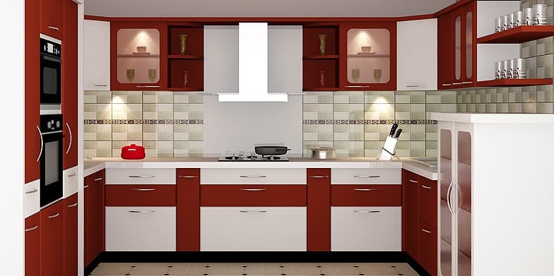 Red-White-Themed-U-Shaped-Kitchen-accommodating-Built-in-Stove-over-the-Chimney-Upper-Cabinets-with-Under-Cabinet-Lighting Design Detail Banner 0