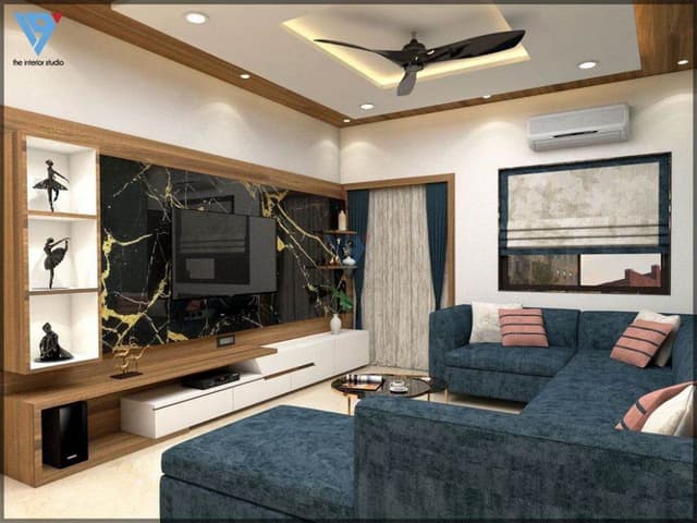 Royal-Blue-Padded-Bumper-Chaise-Sectional-Sofa-with-Right-Facing-Chaise-Wooden-Legs-is-making-the-Space-Contemporary Swiper Content 1