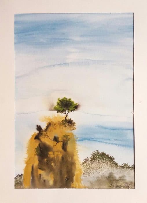 Slender-Hill-with-a-Tree-Painting-on-Paper-with-Water-Colour-best-suitable-for-Home-Decor.-Its-Size-is-12-inch-X-16-inch.-This-Nature-Painting-is-Ready-for-Sale.-Contact-Mr.-Prabhashankar Swiper Content 0