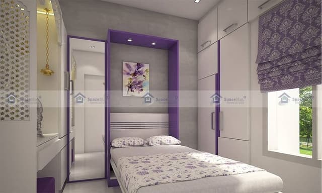 Small-Bedroom-in-White-Purple-Theme. Swiper Content 0