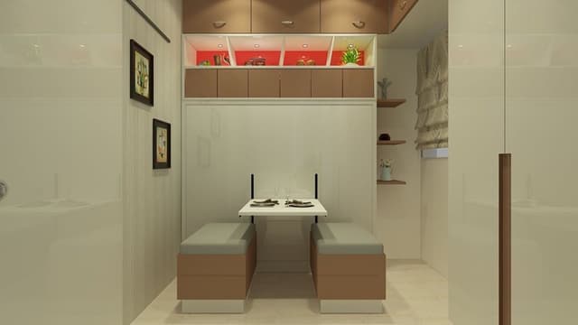 Space-Saving-Wall-mounted-Wooden-Dining-Table-with-Wooden-Bench-Seating. Swiper Content 0