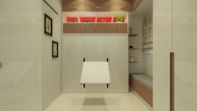 Space-Saving-Wall-mounted-Wooden-Dining-Table-with-Wooden-Bench-Seating Swiper Content 1