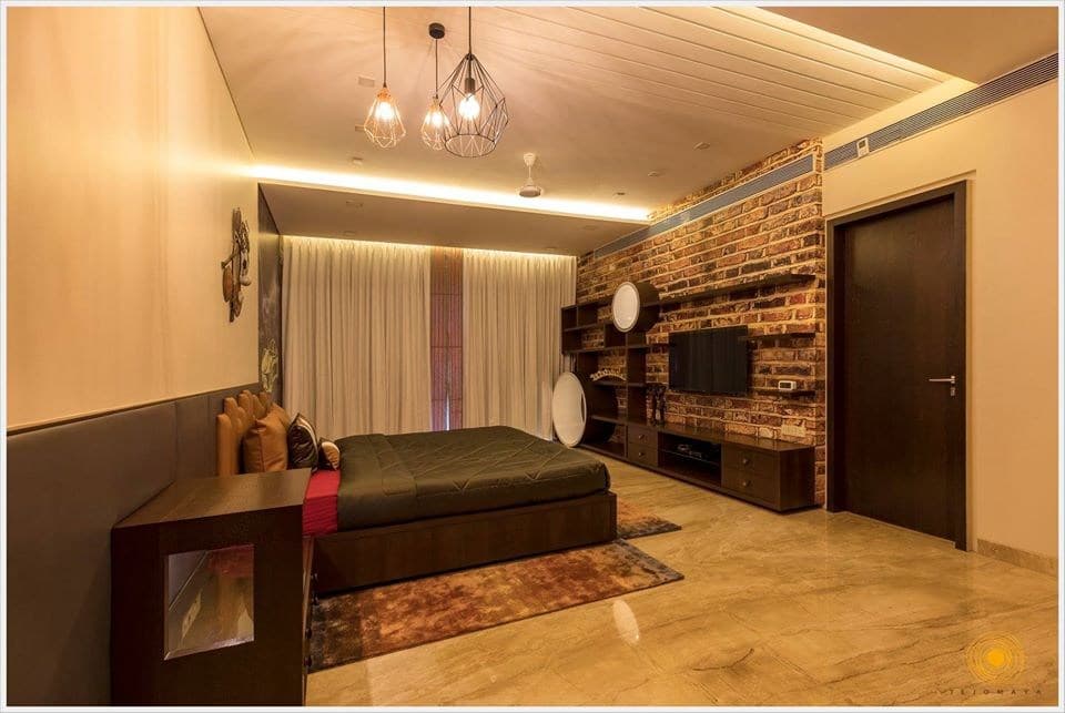 Teen-Male-Bedroom-incorporating-Wooden-Double-Bed-with-Storage-below-Upholstered-Headboard-Wooden-Side-Tables-Ceiling-Fitted-3D-Car-Wallpaper-4 Design Detail Banner 3