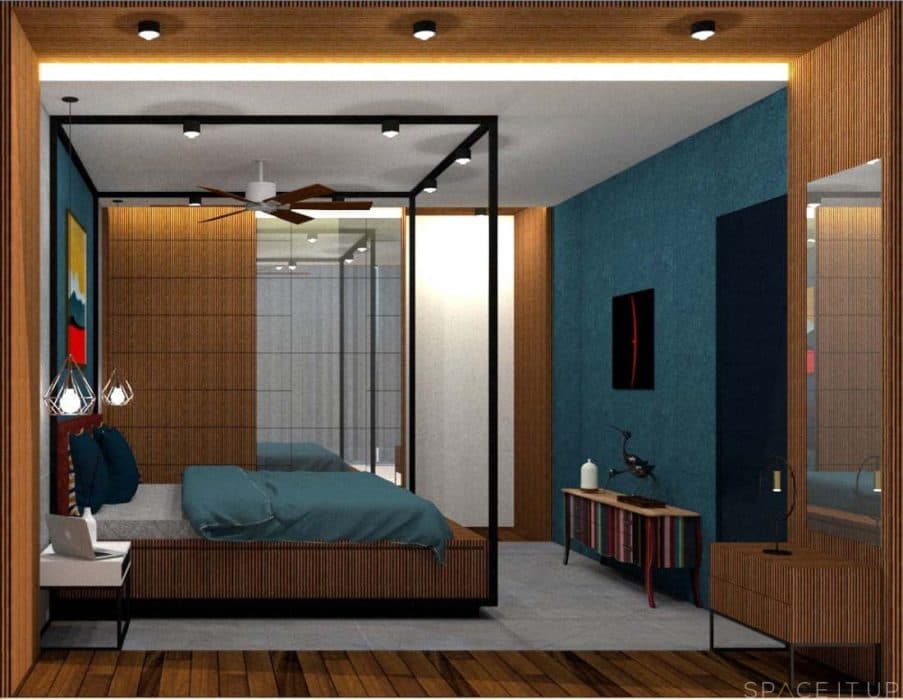 The-Contemporary-Bedroom-has-a-Vertical-Groove-Patterns-is-Running-in-the-Whole-Space Contemporary Bedroom