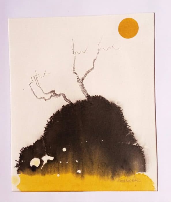 The-Deciduous-Bare-Trees-on-Bare-Hill-with-Sun-Painting-is-done-on-a-Paper-with-Water-Colour-best-suitable-for-Home-Decor. Design Detail Banner 0