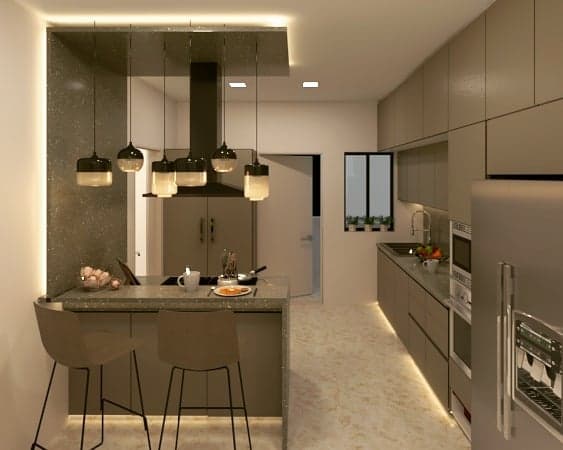 The Kitchen Consists Linear Counter with Granite on Top Design Detail Banner 0