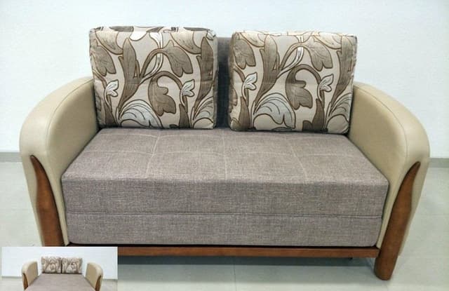 The-Two-Seater-Sofa-cum-Bed-with-printed-Cushion-Upholster-is-giving-an-artistic-touch-to-it. Swiper Content 0