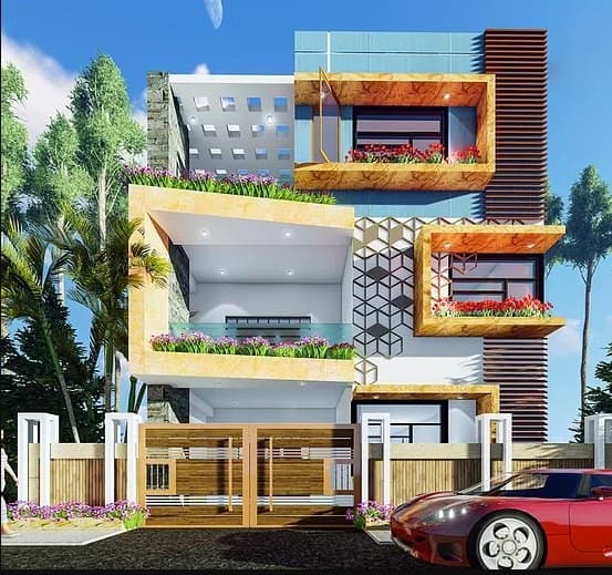 The-main-feature-of-this-3-Storey-Bungalow-Exterior-Design-is-an-Alternate-Staggered-Balcony. Swiper Content 0