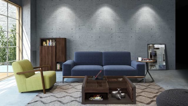 This-Living-Room-has-a-Beautiful-2-Seater-Blue-Upholstered-Sofa-with-Squared-Arms-SS-Legs-Light-End-Table-used-to-hold-Cups-Books-Yellow-Single-Upholstered-Armchair Swiper Content 0