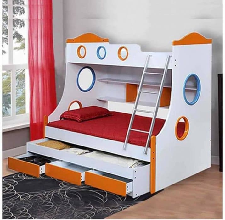 This-White-Coloured-Wooden-Bunk-Bed-for-Kids-is-looking-Attractive-with-the-Play-of-Orange-Sky-Blue.-1 Design Detail Banner 0