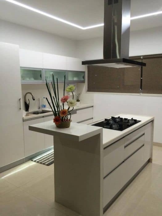 This-white-Compact-Kitchen-Design-is-Best-as-it-is-Designed-in-Compact-Space.-The-Island-having-a-Built-in-Stove-with-an-Island-Chimney. Design Detail Banner 0