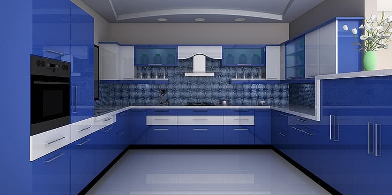 U-Shaped-Blue-Coloured-Kitchen-designed-with-Built-in-Stove-with-Base-Cabinets-Upper-Cabinets-SS-Sink-Linear-Shelves-Tiled-Backsplash-Full-Length-Cabinet-with-Built-in-Microwave Design Detail Banner 0