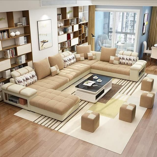 View-of-Living-Room-with-Wooden-Flooring-incorporating-Tufted-U-Shaped-Sectional-Sofa Swiper Content 0