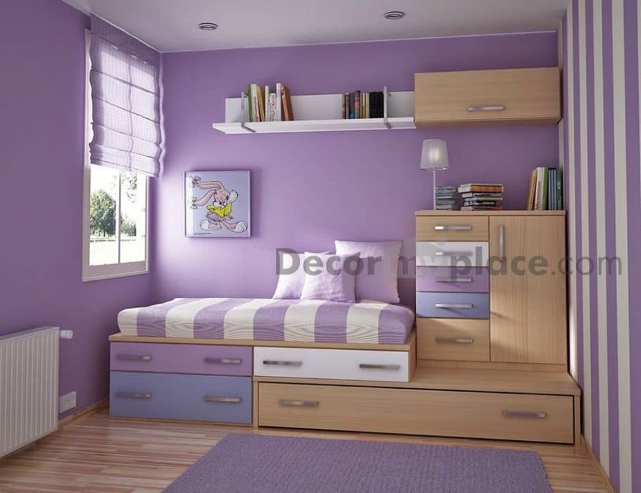 Violet-Shaded-Children-Bedroom-with-Wooden-Flooring-comprises-of-Corner-Single-Wooden-Bed Design Detail Banner 0