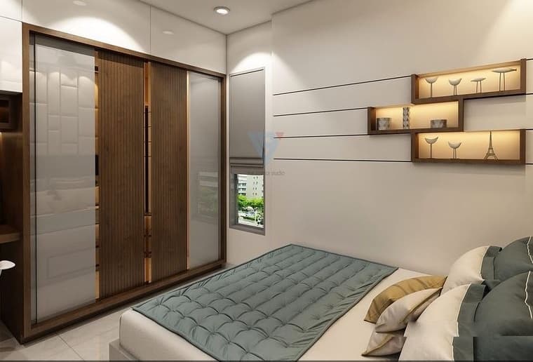 White-Bedroom-having-a-Grey-Laminated-Bed Design Detail Banner 1