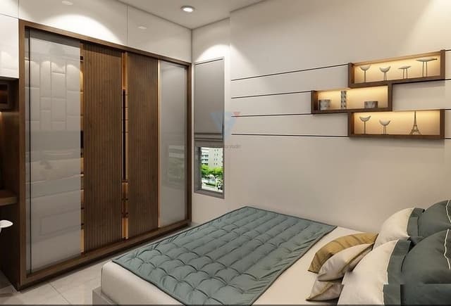 White-Bedroom-having-a-Grey-Laminated-Bed Swiper Content 1