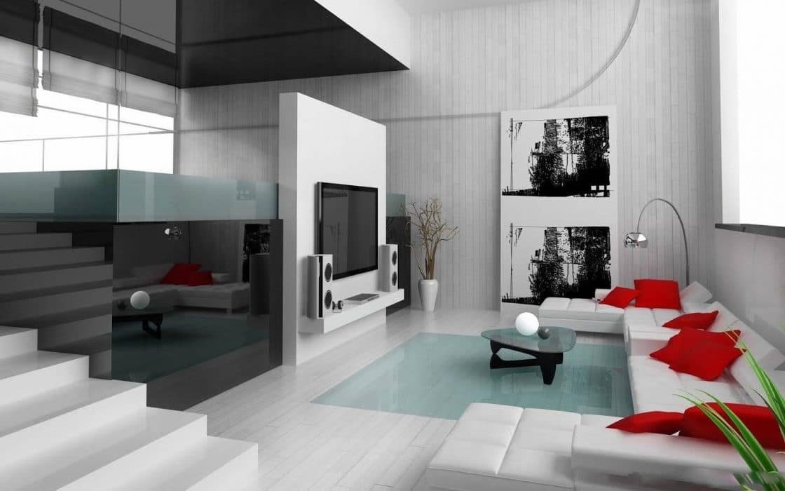 White-Themed-Double-Heighted-Living-Room-incorporates-White-Low-Heighted-U-Shaped-Sectional-Sofa White Themed Double Heighted Living Room
