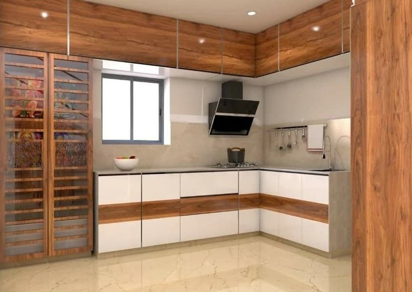 White-Wooden-Finish-Kitchen-having-L-Shape-Granite-Counter-Top. Design Detail Banner 0