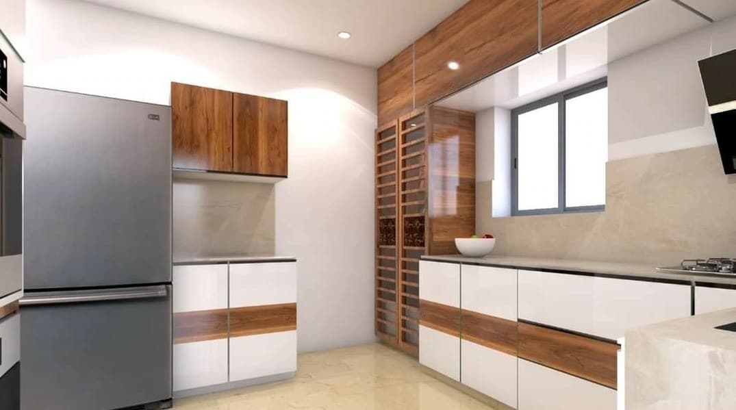 White-Wooden-Finish-Kitchen-having-L-Shape-Granite-Counter-Top Design Detail Banner 1