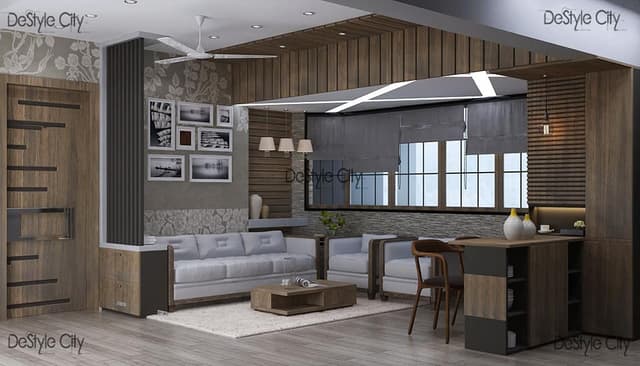 Wooden-Theme-in-Living-Room-accommodating-Sofa-Set-Rug-Wooden-Coffee-Table-on-a-Rug-Open-Dining-Area-with-Hanging-Pendant-Lights. Swiper Content 0