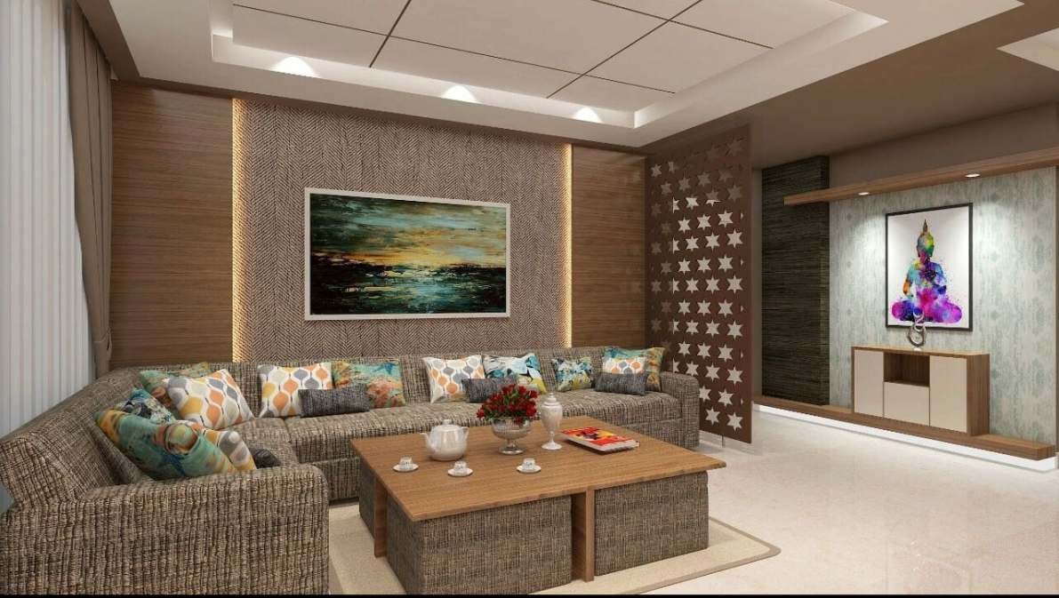 Living Room in Wooden Theme accommodating L- shaped Sectional Sofa Living Room in Wooden Theme accommodating L- shaped Sectional Sofa