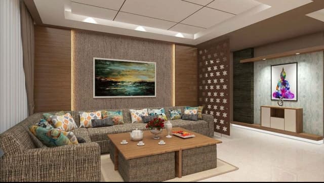 Living Room in Wooden Theme accommodating L- shaped Sectional Sofa Living Room in Wooden Theme accommodating L- shaped Sectional Sofa