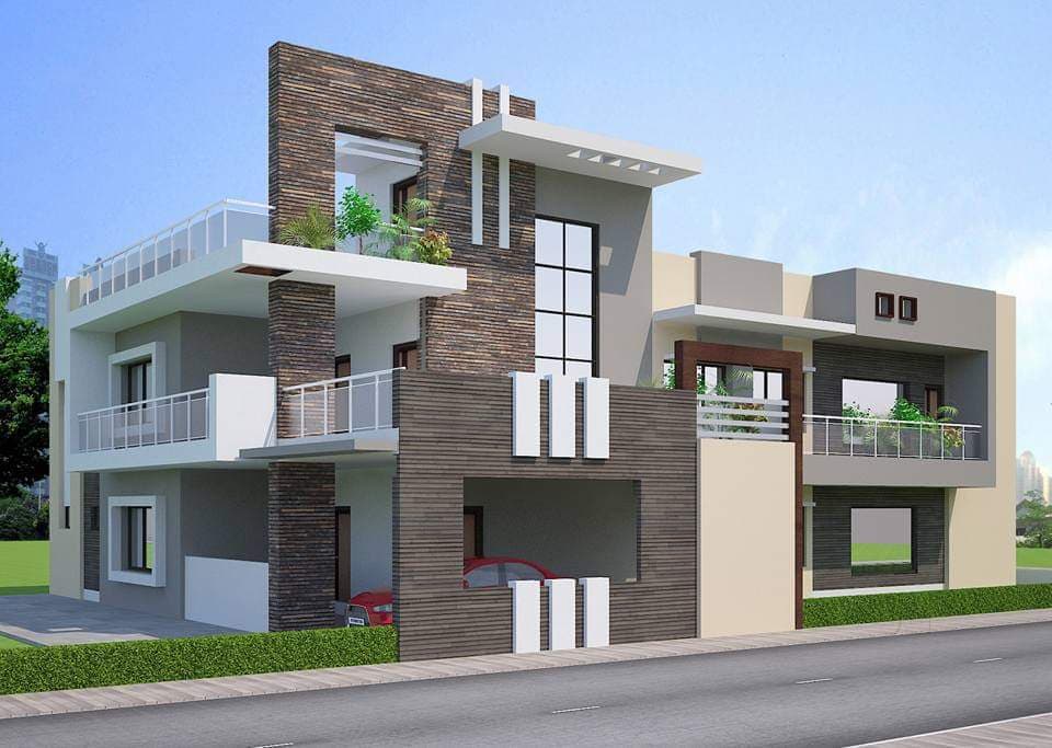 A double-story building with parking made up of stone cladded wall A double-story building with parking made up of stone cladded wall