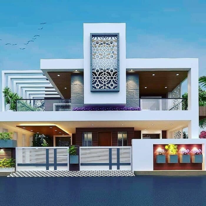 Modern two storied house in whites, greys and browns Modern two storied house in whites, greys and browns