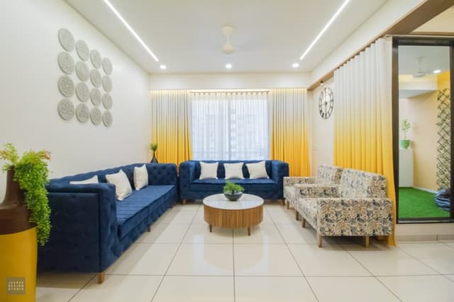 Vibrant modern minimalist living room with colour bursts Vibrant modern minimalist living room with colour bursts