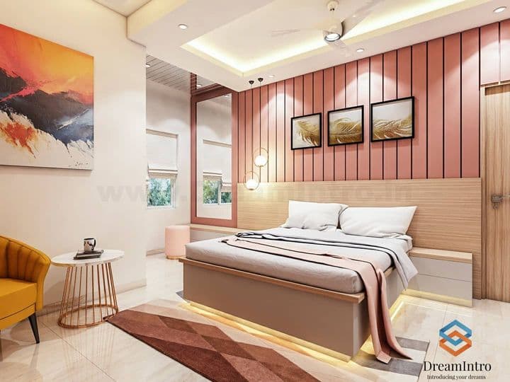 A colourful modern minimalistic bedroom A colourful modern minimalistic bedroom