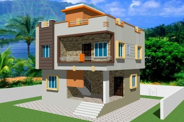 A small plot with two storey modern house A small plot with two storey modern house
