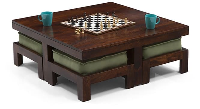 A square dark brown stained wood low height table A square dark brown stained wood low height table
