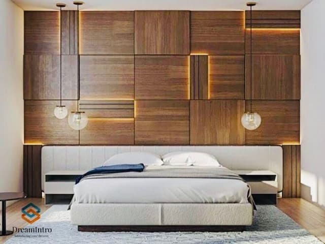 Modern bedroom with wooden flooring Modern bedroom with wooden flooring
