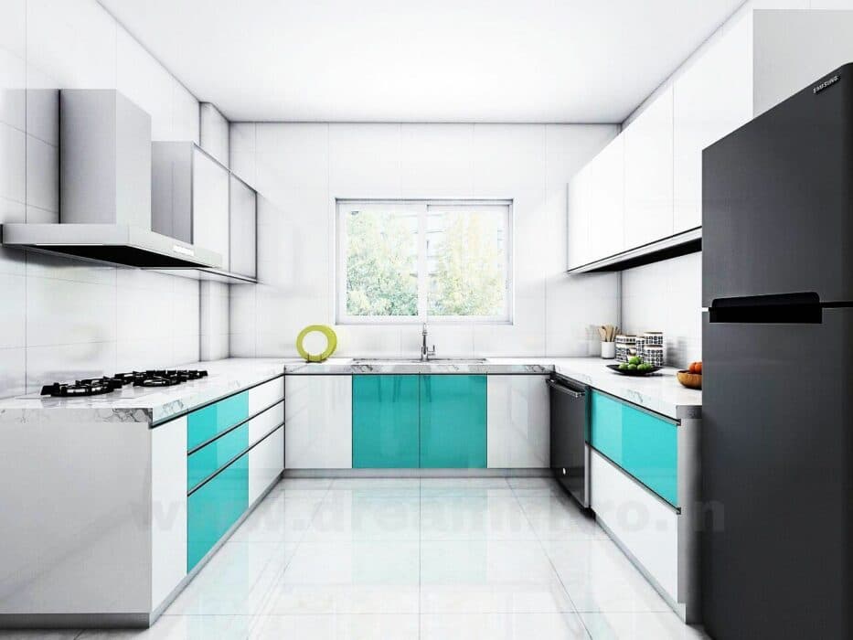 Modern kitchen sanctuary created in blues and white Modern kitchen sanctuary created in blues and white