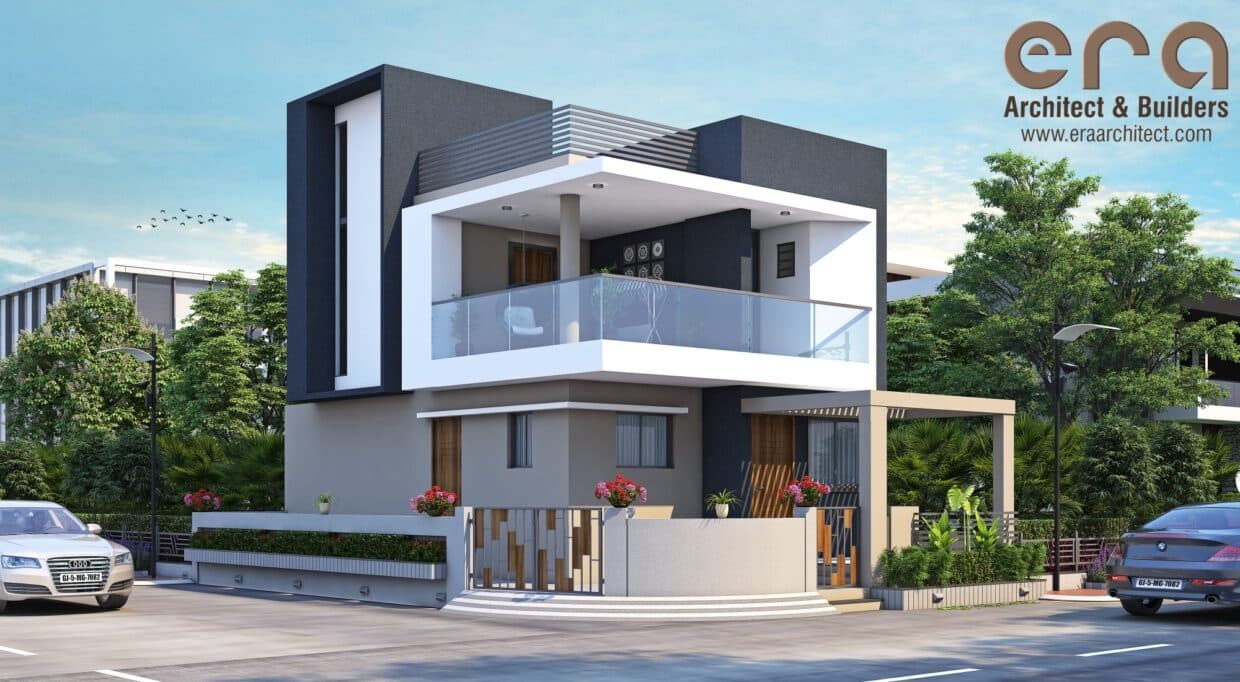 A modern elevation of a two-storey A modern elevation of a two-storey