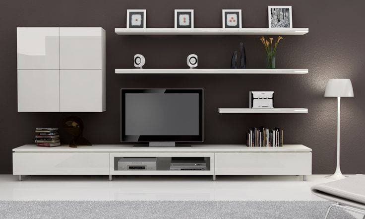 Dark brown and white TV unit setup Dark brown and white TV unit setup