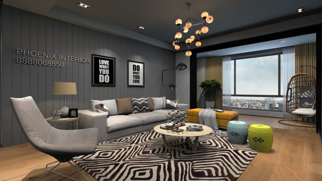 Wooden flooring and grey-coloured panelled walls Wooden flooring and grey-coloured panelled walls