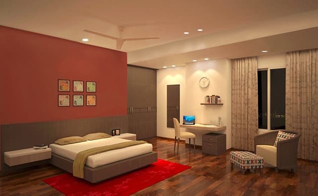 Bedroom having a Grey Rectangular Bed Bedroom having a Grey Rectangular Bed